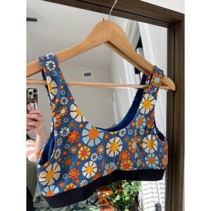 Me Undies Floral Print Lounge Wireless Bra  Top Blue Orange Athletic Size XL